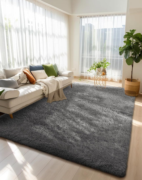 6x9 Ophanie Area Rugs, Upgrade Non-Slip Fluffy Soft Rugs for Living Room, Large Shag uzzy Plush Rug, Medium Gray Shaggy