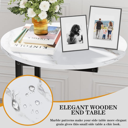 Katrawu C Shaped End Side Table, Small Oval Couch Sofa Table for Bed, Snack Side Table with Metal Frame, TV Tray Table