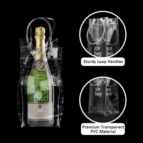 3 Pack Portable Ice Wine Bag, Collapsible Clear PVC Pouch Wine Cooler Bag, Wine Cold Bag with Handle