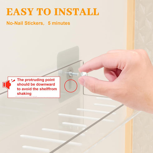 4 Pack LAZYROSY Floating Shelves Clear Acrylic/PET Wall-Mounted No Drill Storage with Adhesive, Invisible Bathroom