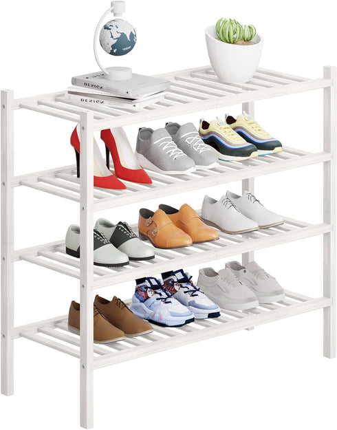 4 Tier Bamboo Shoe Rack Storage Organizer for Closet, Multifunctional Stackable Free