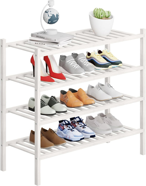 4 Tier Bamboo Shoe Rack Storage Organizer for Closet, Multifunctional Stackable Free