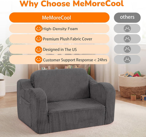 1-3 2-in-1 MeMoreCool Toddler Chair Comfy for Years Old, Corduroy Kids Couch Bed Fold Out, Foldable Baby Lounge Chair