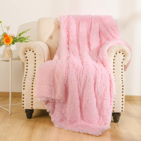 BENRON Baby Pink Throw Blankets, Soft Shaggy Plush Sherpa Blankets, Cozy Lightweight