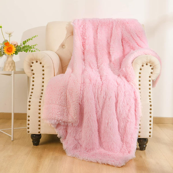 BENRON Baby Pink Throw Blankets, Soft Shaggy Plush Sherpa Blankets, Cozy Lightweight