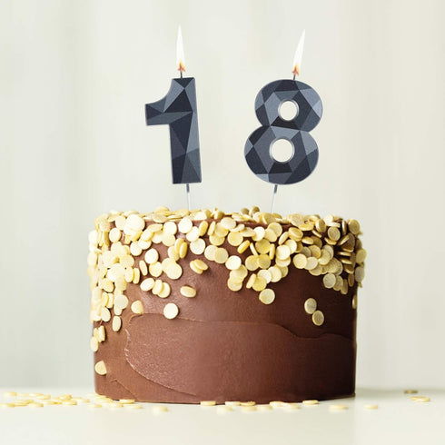 18th Birthday Candles, Black 3D Diamond Shape Number 18, Happy Birthday Cake Topper Decoration