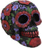 Ebros Black Day of The Dead Sugar Skull Figurine, 6" Long Floral Blooms Statue, Halloween Macabre Decor Collectible