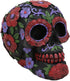 Ebros Black Day of The Dead Sugar Skull Figurine, 6" Long Floral Blooms Statue, Halloween Macabre Decor Collectible