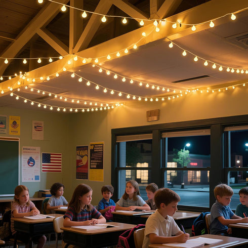 PJT 100 33ft 8 LED Hanging String Lights for Classroom Plug in Fairy Lights with Modes, Warm White String Lights