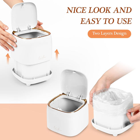 Mini Countertop Trash Can with Press Type Lid, 12 Rolls of Trash Bags, Tiny Desktop Trash Can for Bathroom, Home Office