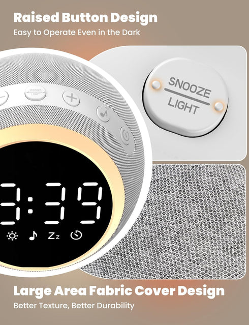 25 LIORQUE Alarm Clock with White Noise Machine & Night Light, Soothing Sound, Adjustable Volume, Sleep Timer, Ideal