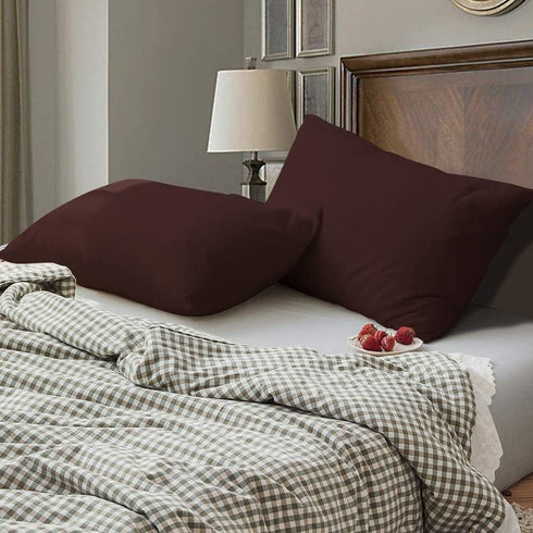 BEDSUM Microfiber Queen Pillowcases, Set of 2, Soft Wrinkle Resistant with Envelope Closure, 20x30 inches, Dark Brown