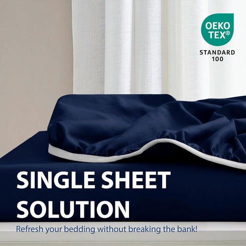 Cathay Home Luxury Wrinkle and Fade Resistant Microfiber Fitted Sheet, 14-inch Standard Pocket, Navy Blue, King