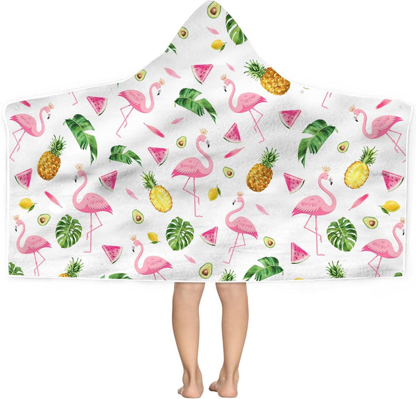 Bonsai Tree Summer Pink Flamingo Bright Hooded Beach Towel, Flamingo Lover Kids