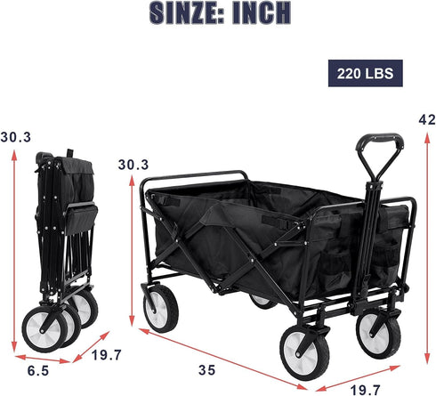 360 Collapsible Wagon Foldable Heavy Duty Steel Utility Outdoor Beach with Big Wheels for Sand, Garden Cart Grocery