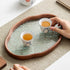 Countertop (Clear,11.4" 7.8" 1") IwaiLoft Glass Serving Tray with The Crabapple Pattern Glass and Walnut for Kitchen