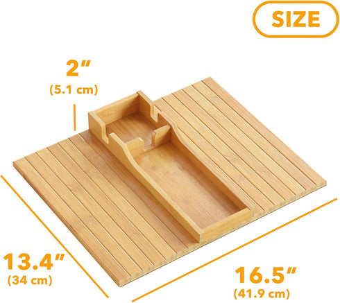 SpaceAid Bamboo Couch Cup Holder, Anti Falling Foldable Sofa Armrest Tray with Cup Holder, Couch Arm Side Table