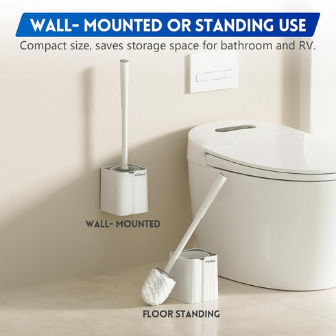 Toilet Bowl Brush and Holder Set, Compact Scrubber for RV and Bathroom Cleaning, 360°PP Bristle, White