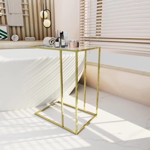 Adompacat C-Shaped End Table, Side Table for Couch,Sofa Snack Table with Tempered Glass & Metal Frame,Small TV Tray