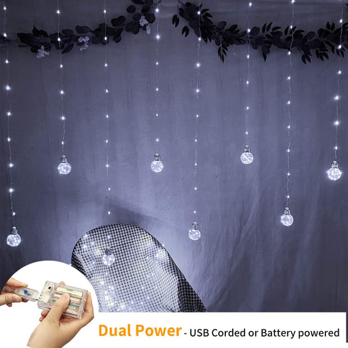 200 YOLIGHT Wishing Ball Curtain Lights LED Window Curtain String Lights with Remote, USB Battery Powered Twinkle Globe
