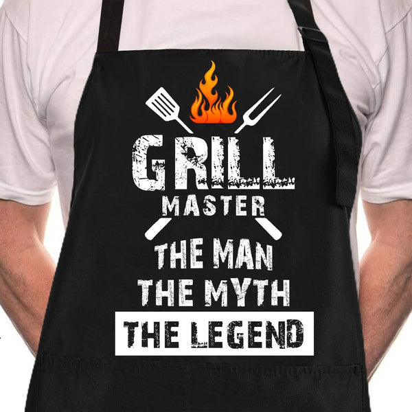 Rosoz Funny BBQ Black Chef Aprons for Men, Grill Master, Adjustable Kitchen Cooking Aprons with Pocket, Waterproof Oil