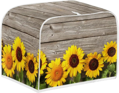 Sunflower Wood Board Toaster Cover Polyester Quilted Toaster Cover for Four Slice Toaster Dust Fingerprint Protection with Top Handle