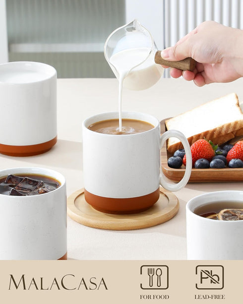 16oz Set 4, MALACASA Ceramic Coffee Mugs of Stackable Coffee Cups with Straight-Sided Design, Mugs for Coffee, Latte