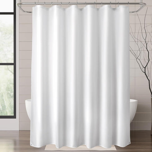Titanker Washable Fabric Shower Curtain Liner, 72 x 65 Inches, White, Waterproof, Soft, Lightweight with 2 Magnets