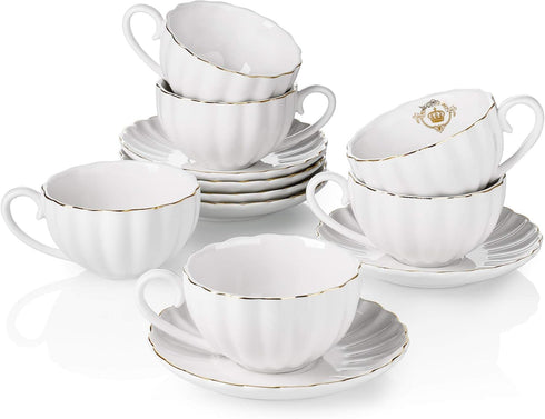 Amazingware Royal Tea Cups and Saucers, with Gold Trim and Gift Box,