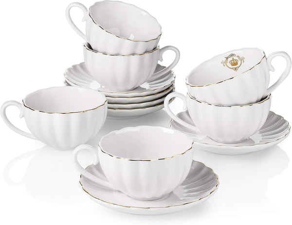 Amazingware Royal Tea Cups and Saucers, with Gold Trim and Gift Box,