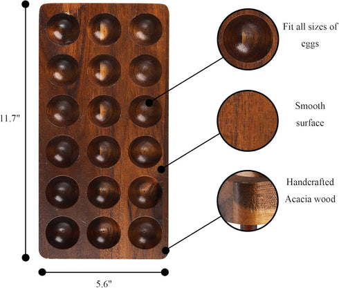 YOUEON Acacia Wooden Egg Holder - Double Layer Egg Tray Holds 36 Fresh Eggs, Rustic Decor for Countertop and