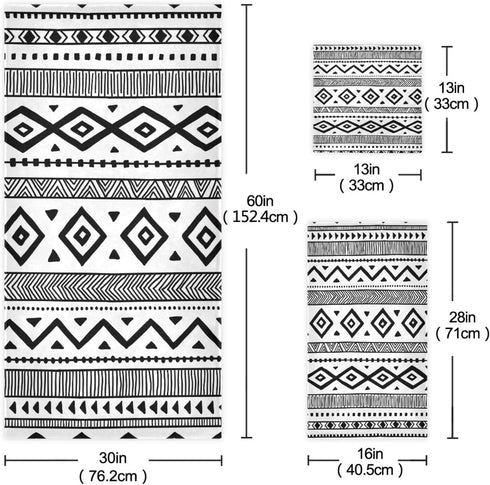 HATESAH Set Set 3 Piece,1 Towel,1 Towel,1 Bath Towels Soft Highly Absorbent Black White Native American Tribal Aztec