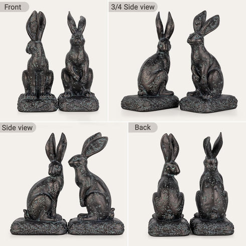 Rabbit Bookends, Decorative Bunny Book Ends for Shelves, Unique Rabbit Figurine Bookends, Heavy Resin Book Holder
