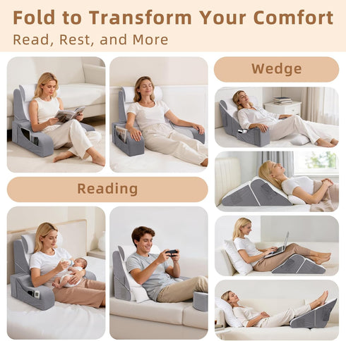 5PCS 2 1 19 Reading Pillow for Sitting in Bed Adult, in Foldable Back Wedge Pillow for Sleep, Ergonomic Back Support