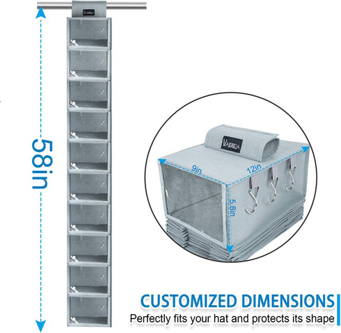 VAESIDA Hat Rack, 10 Shelf Upgraded Version Hat Organizer for Closet with Dust Shield & Side Mesh Storage Pockets, Hat