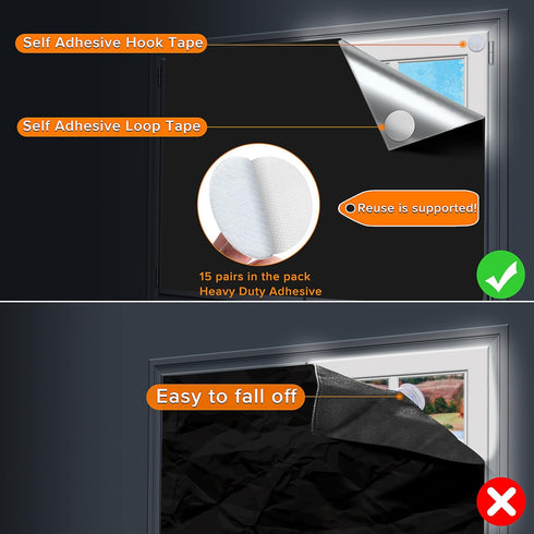 Portable Blackout Curtains, 40" x 57" Blackout Shades, 100% Portable Blinds with Hook & Loop Tabs for Travel