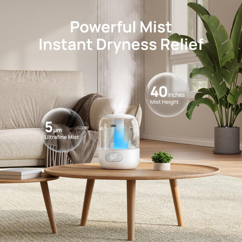 3L 30H 26dB DREO Humidifiers for Bedroom, Top Fill & Quiet Runtime for Large Room, Cool Mist Ultrasonic Humidifier