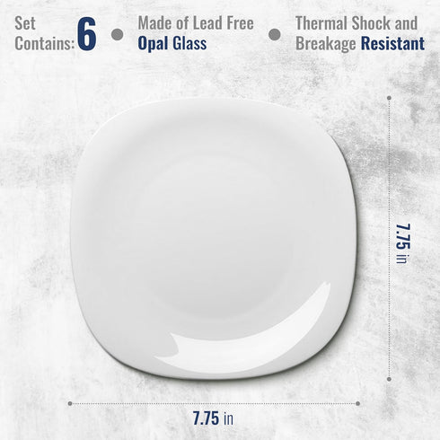 Bormioli Rocco Parma Set of 6 Appetizer, Salad, Dessert Plates, 7.75 Inch, White, Dishwasher Safe