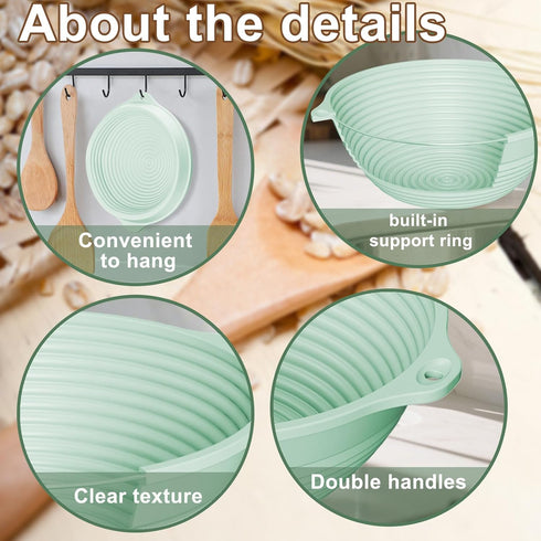 2 Pack Set 9 Inch Silicone Sourdough Bread Proofing Baskets - Including steel rings, Sourdough Starter Kit, Round
