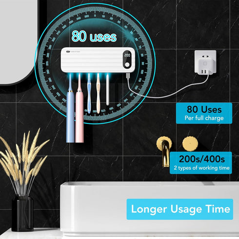 5 StarWin Toothbrush Cleaner, Slots Wall Mounted Toothbrush Holder for Bathroom, Timer Function, Cordless & No Drilling