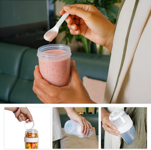 Vesalen 2-Layer 2 Pack) Reusable Parfait Cups with Lids & Spoon Leakproof Overnight Oats Containers, BPA-Free PP
