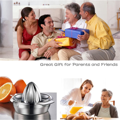Citrus Juicer Manual Squeezer, 304 Stainless Steel Robust Hand Juicer Reamer with Strainer & 10oz Bowl, 2 Pour Spouts,
