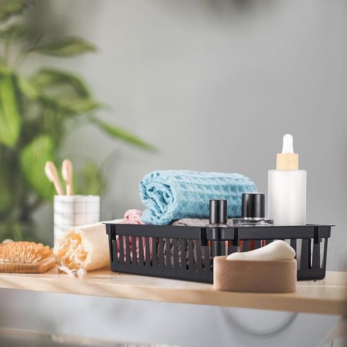 6 Pack Plastic Basket - 10.24 x 6.5 x 2.36 Inch Small Storage Bins for Organizing Shelves, Home Desks, Crafts, Black