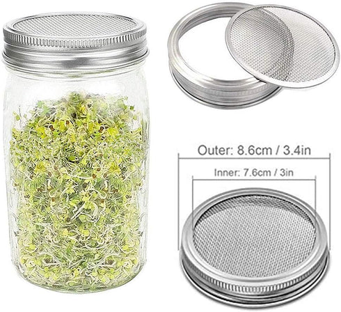 Sprouting Lids WIDE MOUTH, 316 Stainless Steel Mesh Lid Kit for Mason Jars, 4 Pack Sprouting Strainer Lids
