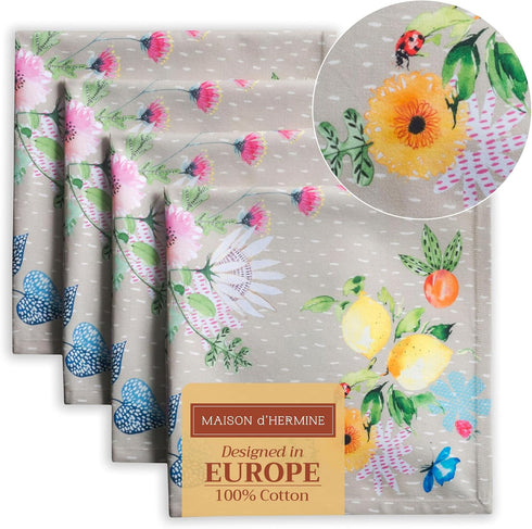 Maison d' Hermine Cloth Napkins Set of 4, 100% Cotton, Reusable Square Napkins for Dinner, Party, Wedding (Jardin D'Ete