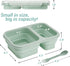 Green 2 Compartments Collapsible lunch containers with Lid | lunchbox with utensils | Foldable Silicone Bento for adults |BPA-Free|food storage for a picnic,travel, offices | Microwave Dishwasher Safe