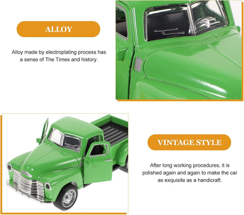 Toyvian Metal Classic Cars Model, Die Cast Old Pickup Truck Figurine, Vintage Collectible Mini Car (Green)