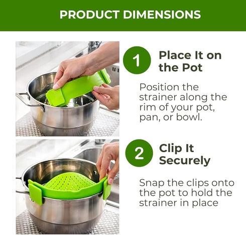 Performore Compact Universal Silicone Snap-On Pot Strainer – Heat-Resistant Clip-On Food Colander, BPA-Free