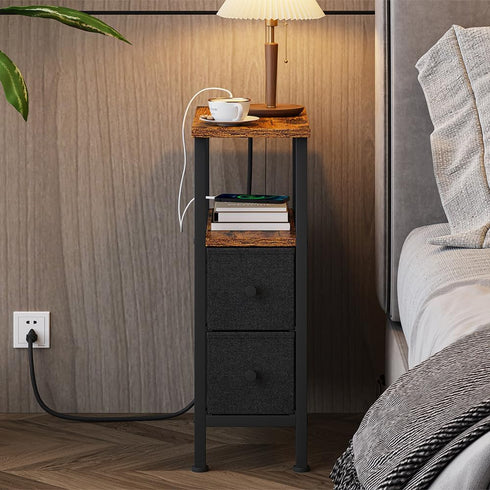 2 1 UTBT005FV2 Narrow Side Table for Small Spaces, Skinny End Table with Charging Station, Sofa Beside Table