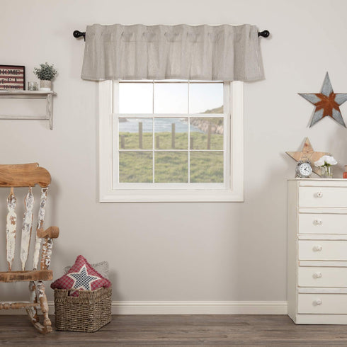 VHC Brands Hatteras Seersucker Ticking Striped Cotton Kitchen Curtains, Rod Pocket Valance 16x72, Denim Blue